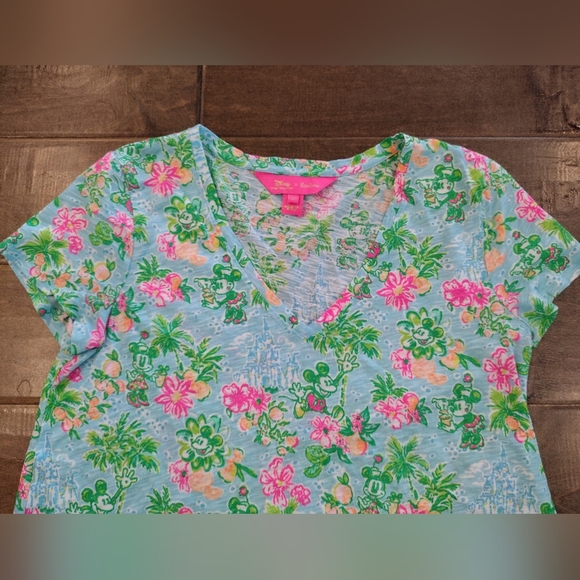 LILLY PULITZER Women's Disney Mickey Minnie Etta green pink T-Shirt Tee - XS - Picture 7 of 7